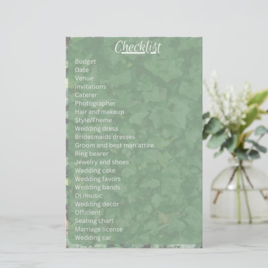 Ivy bruiloft checklist briefpapier (Staand voorkant)