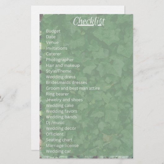 Ivy bruiloft checklist briefpapier (Voorkant / Achterkant)