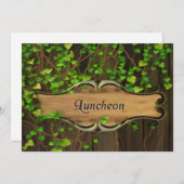 Ivy Covered Fence & Carved Wood Plaque Luncheon Kaart (Voorkant / Achterkant)
