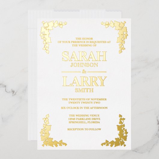 Ivy Elegant Gold Traditional Wedding Folie Uitnodiging (Envelop)