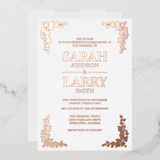 Ivy Elegant Roos Gold Traditional Wedding Folie Uitnodiging (Envelop)