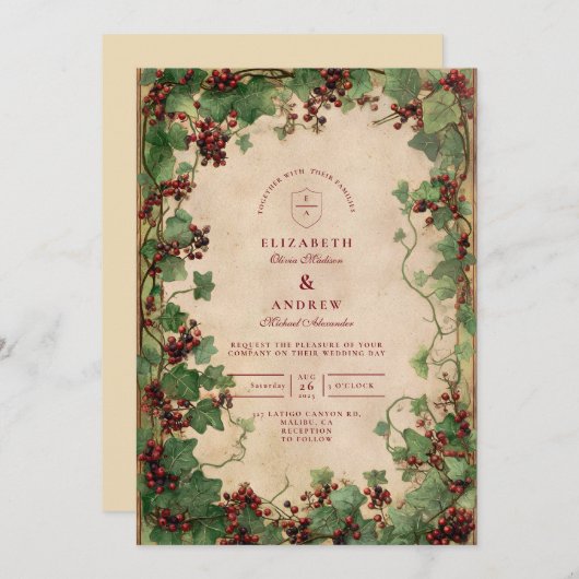  Ivy en bessen bruiloft Kaart (Voorkant / Achterkant)