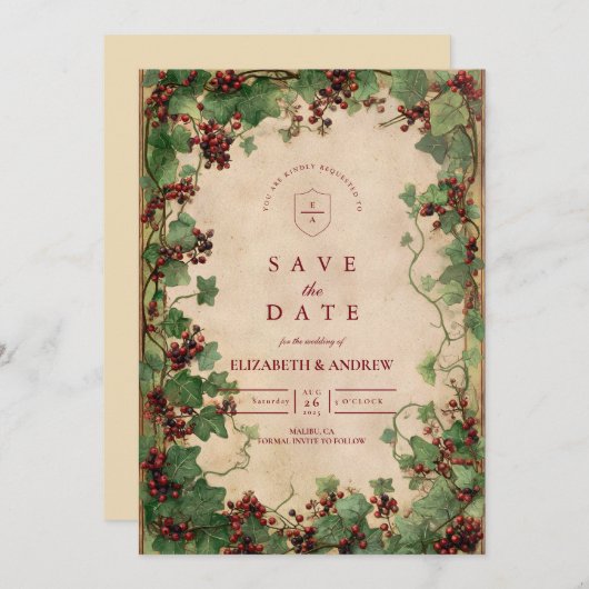  Ivy en bessen bruiloft Save The Date (Voorkant / Achterkant)
