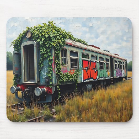 Ivy en Graffiti Verlaten Trein Muismat (Voorkant)