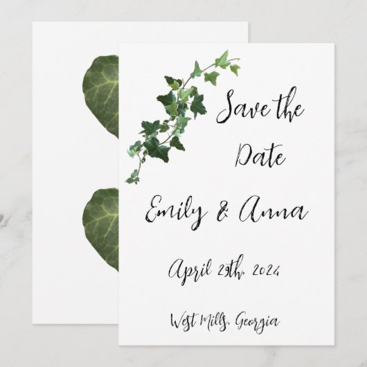 Ivy en Hearts Bewaar de datum Save The Date (Voorkant / Achterkant)