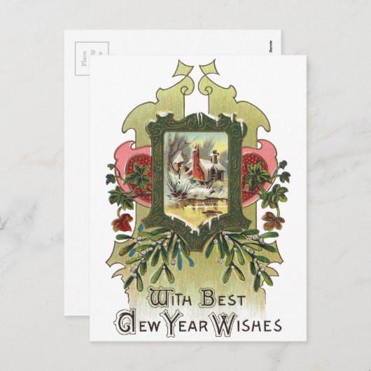 Ivy en Mistletoe Nieuwjaar Feestdagenkaart (Voorkant / Achterkant)