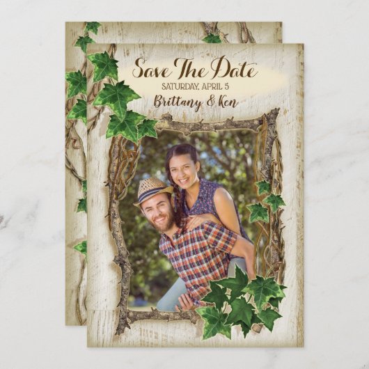 Ivy en Willow Wedding Save The Date Kaarten (Voorkant / Achterkant)