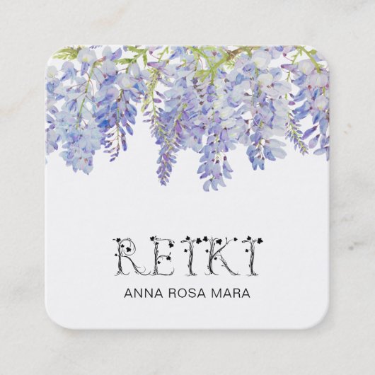 *~* Ivy Floral Wisteria Flower Waterverf REIKI Vierkante Visitekaartje (Voorkant)