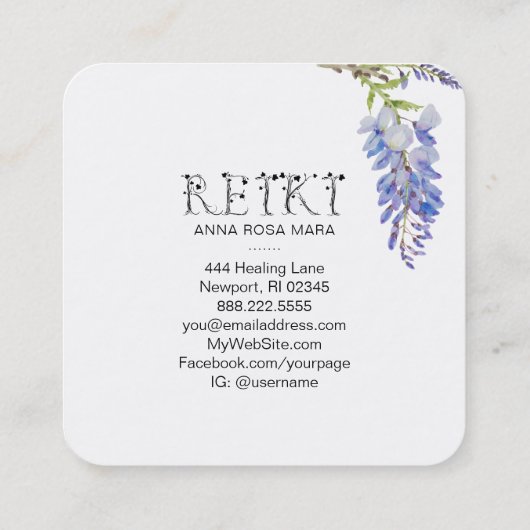 *~* Ivy Floral Wisteria Flower Waterverf REIKI Vierkante Visitekaartje (Achterkant)