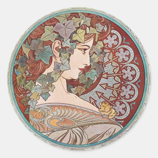 Ivy Goddess Mucha Ronde Sticker (Voorkant)