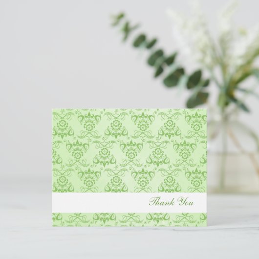 Ivy Green Franse Damask "Dank je wel" Briefkaart (Staand voorkant)