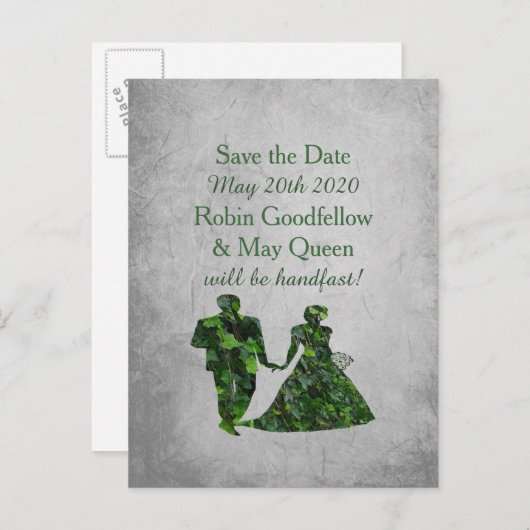 Ivy Green Man & Lady Handfasting Bewaar de datum Aankondigingskaart (Voorkant / Achterkant)