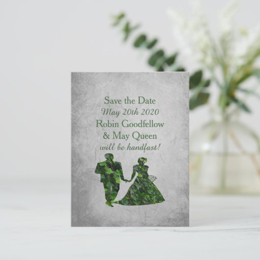 Ivy Green Man & Lady Handfasting Bewaar de datum Aankondigingskaart (Staand voorkant)