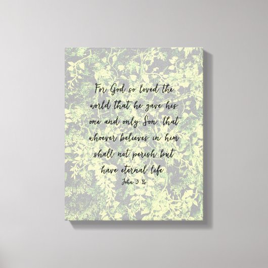 Ivy groen patroon John 3:16 Bijbel Verse Art Canvas Afdruk (Voorkant)