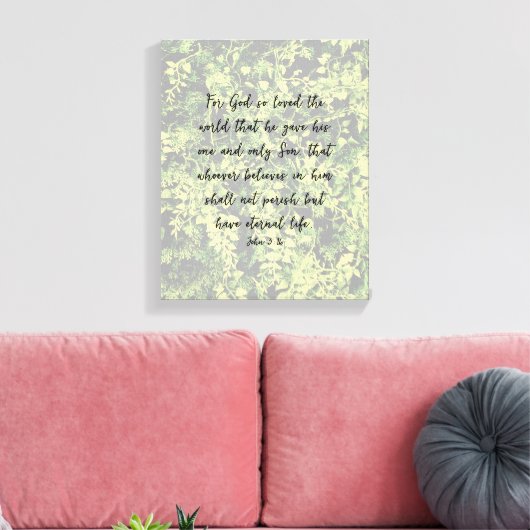 Ivy groen patroon John 3:16 Bijbel Verse Art Canvas Afdruk (Insitu (Woonkamer))