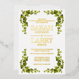 Ivy Leaf en Elegant Gold Traditional Wedding Folie Uitnodiging