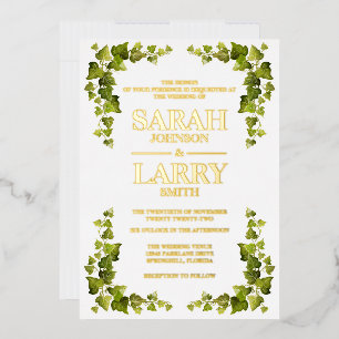 Ivy Leaf en Elegant Gold Traditional Wedding Folie Uitnodiging