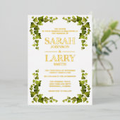 Ivy Leaf en Elegant Gold Traditional Wedding Folie Uitnodiging (Staand Voorkant)