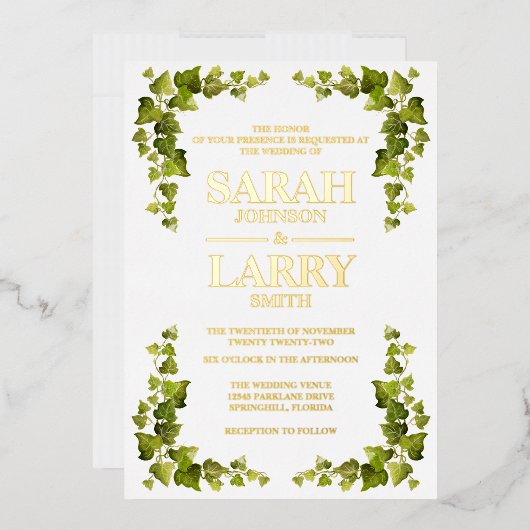 Ivy Leaf en Elegant Gold Traditional Wedding Folie Uitnodiging (Envelop)