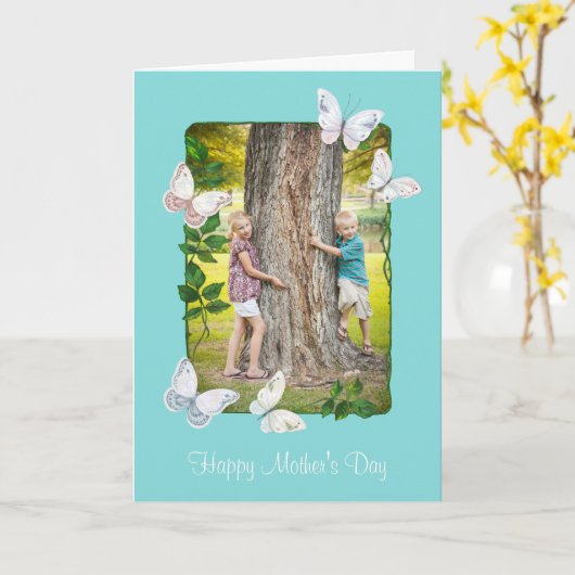 Ivy Lijst met Butterflies Photo Moederdagkaart Kaart (Gele Bloem)