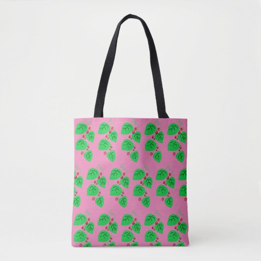 Ivy met rode bessen Patroon op roze Tote Bag (Voorkant)