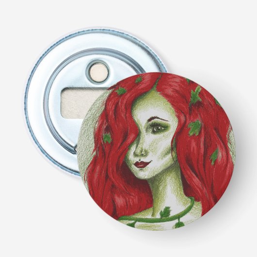 Ivy Nimf Roodharige Vrouw Pixie Fantasie Kunst Button Flesopener (Voorkant)