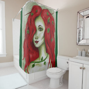 Ivy Nimf Roodharige Vrouw Pixie Fantasie Kunst Douchegordijn