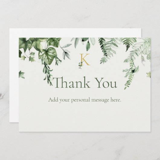 Ivy & Sage Monogram Bruiloft Bedankkaart (Voorkant / Achterkant)