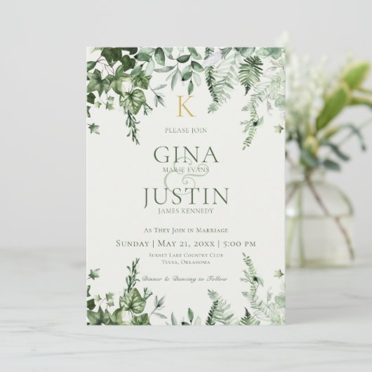 Ivy & Sage Monogram Bruiloft Kaart (Staand voorkant)