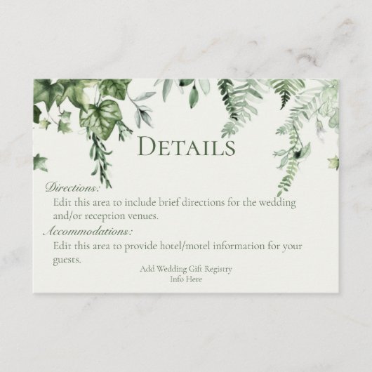 Ivy & Sage trouwgegevens Informatiekaartje (Voorkant)