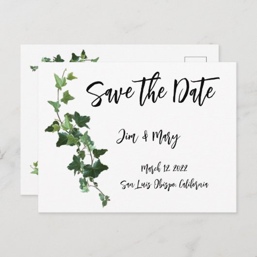 Ivy Save the Date Briefkaart Botanical Leaves (Voorkant / Achterkant)
