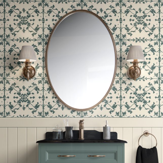  Ivy Scroll Green & Ivoor Frans Land Behang (Vintage Ivy Scroll Peel and Stick Wallpaper)