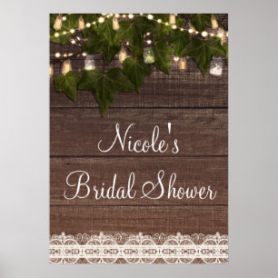 Ivy & String Lights Mason Jar Rustic Poster Banner