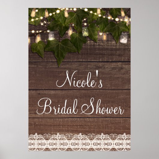 Ivy & String Lights Mason Jar Rustic Poster Banner (Voorkant)