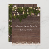 Ivy & String Lights Mason Jar Rustic Save the Date Aankondigingskaart (Voorkant / Achterkant)