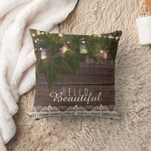 Ivy & String Lights Mason Jar Rustieke boerderij Kussen (Deken)