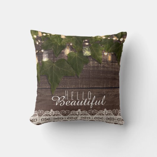 Ivy & String Lights Mason Jar Rustieke boerderij Kussen (Voorkant)