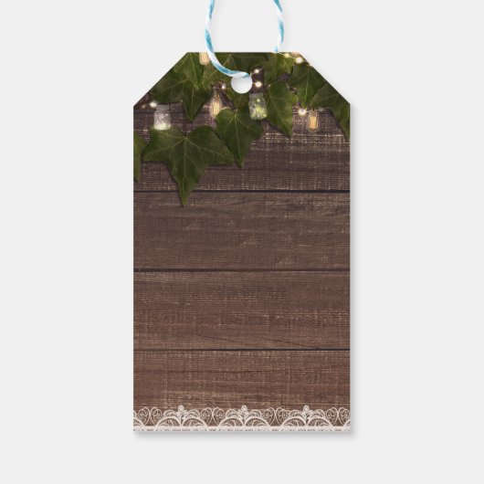 Ivy & String Lights Mason Jar Rustieke bruiloft gu Cadeaulabel (Achterkant)
