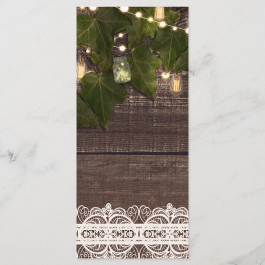 Ivy & String Lights Mason Jar Rustieke Feestmenu Menu (Achterkant)