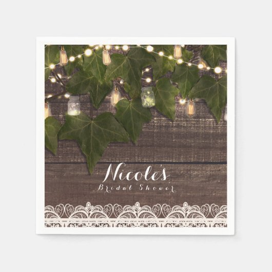 Ivy & String Lights Mason Jar Rustieke Ontvangst Servet (Voorkant)