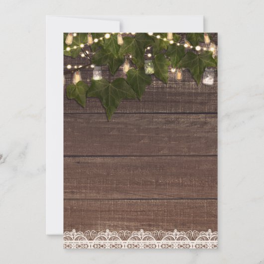 Ivy & String Lights Mason Jar Rustieke Uitnodiging (Achterkant)