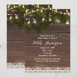 Ivy & String Lights Mason Jar Rustieke Uitnodiging