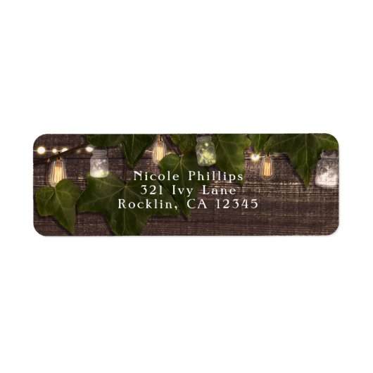 Ivy & String Lights Mason Jar Rustieke uitnodiging Etiket (Voorkant)