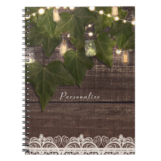 Ivy & String Lights Mason Pot Rustiek Elegant Notitieboek (Voorkant)