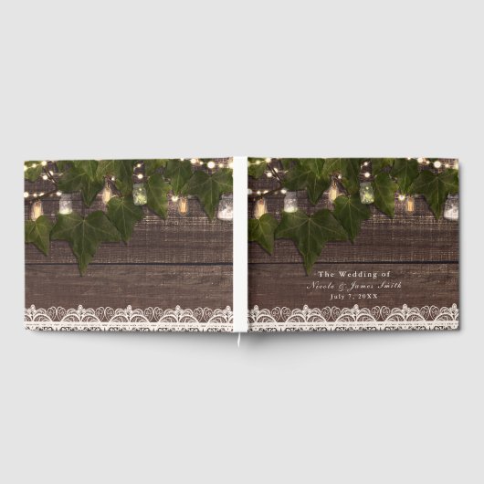 Ivy & String Lights Mason Pot Rustieke Bruiloft Gastenboek (Volledig)