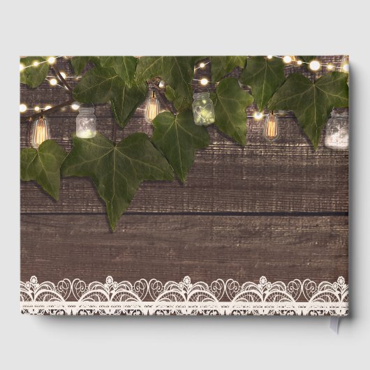 Ivy & String Lights Mason Pot Rustieke Bruiloft Gastenboek (Achterkant)