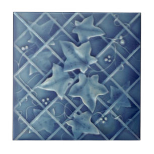 Ivy Trellis Blue Majolica Faux Relief Reproduction Tegeltje