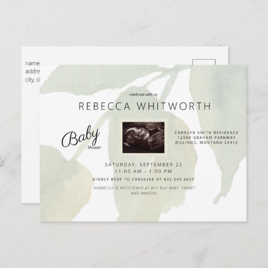 Ivy Ultrasound Photo Baby shower Invitation Uitnodiging Briefkaart (Voorkant / Achterkant)