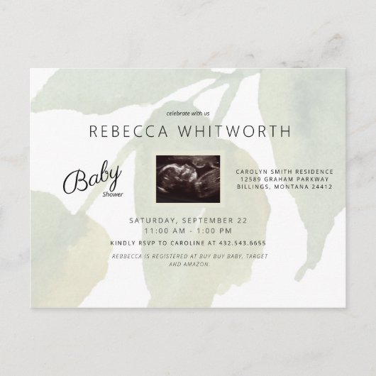Ivy Ultrasound Photo Baby shower Invitation Uitnodiging Briefkaart (Voorkant)
