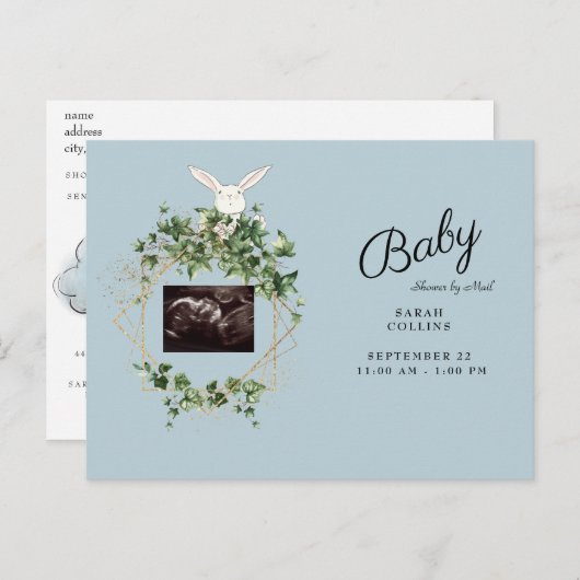 Ivy Ultrasound Photo Boy Baby shower Bunny Virtual Uitnodiging Briefkaart (Voorkant / Achterkant)